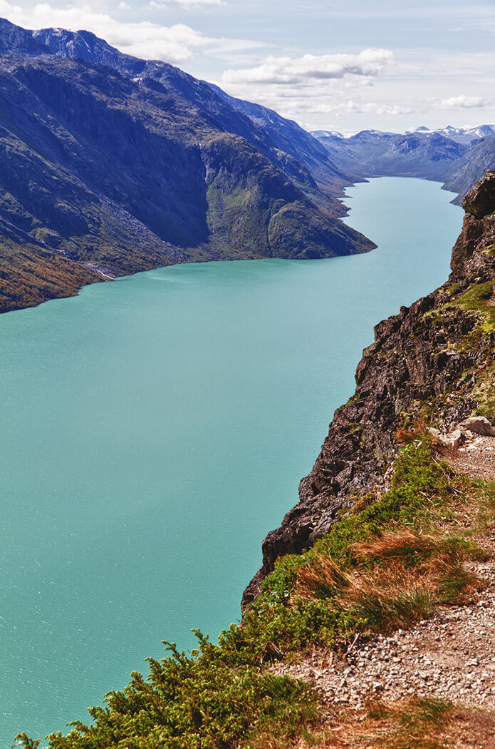 The lake Gjende in Norway. Start of the famous Bessegen hike in Jotunheim National Park, Norway